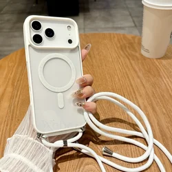 Universal MagSafe Crossbody Strap Case - Shockproof Wireless Charging Cover with Lanyard for iPhone Air (White)