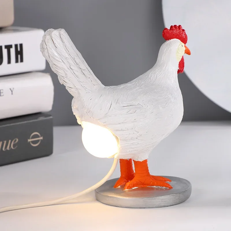 

Creative Cock Lamp Table Lamp Small Night Lamp Egg Laying Removable Resin Craft Ornament