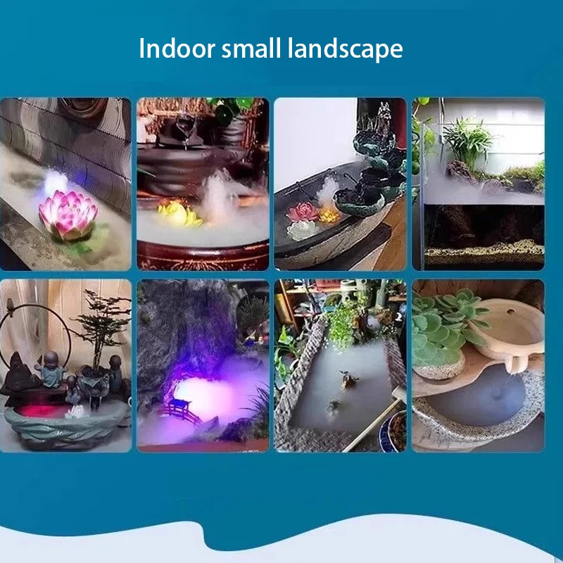 2IN1 USB 5V Mini Pond Fog Machine with 4 LED Lights Ultrasonic Atomizer Mist Maker for Indoor Water Fountain Rockery Fishtank