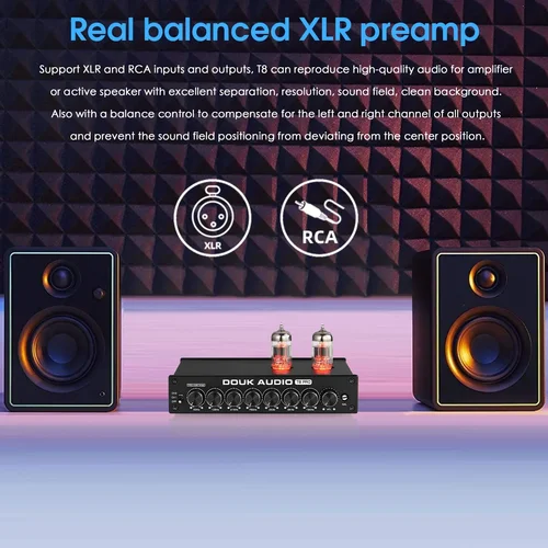 Douk 오디오 하이파이 밸브 튜브 스테레오 밸런스드 XLR/RCA 프리앰프, 7 밴드 EQ 이퀄라이저, 홈 데스크 헤드폰 앰프 5
