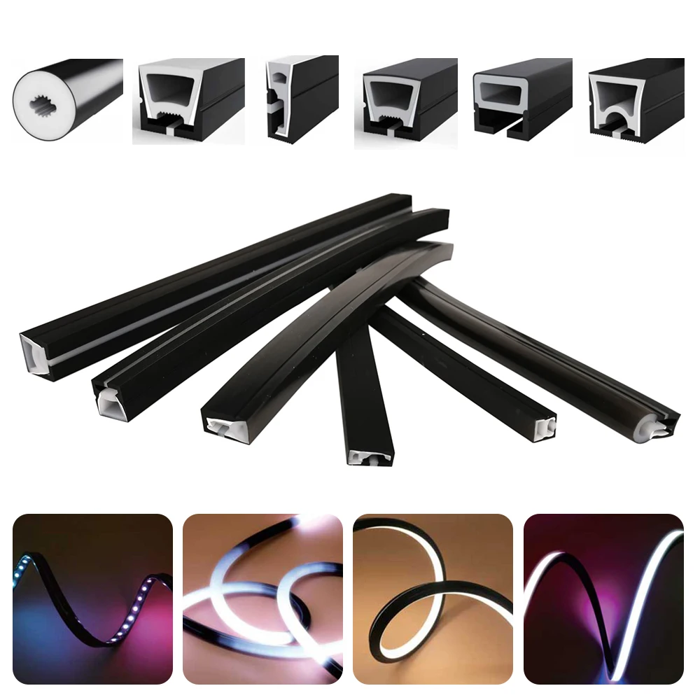 1M 2M 3M 4M 5M Black Led Neon Silica Gel Soft Lamp Tube IP67 Waterproof For WS2812B SK6812 WS2811 5050 RGB Flexible Strip Light