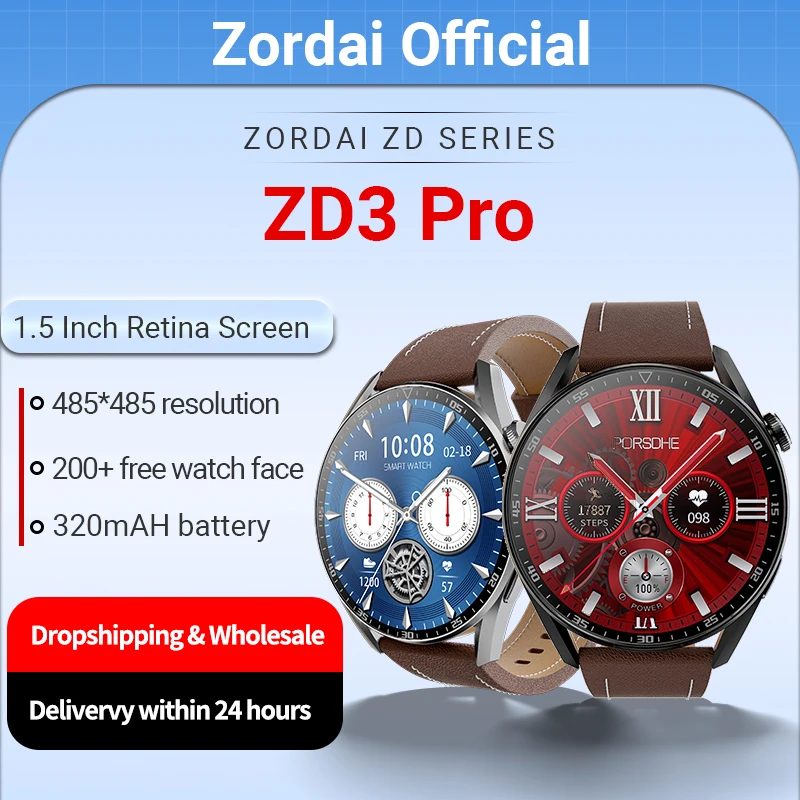 스마트워치  Zordai ZD3 PRO 남성용 스마트워치, 1.5 인치 풀 라운드 스크린, GPS NFC ECG AI 음성 어시스턴트, BT 통화, IP68 방수 스마트 워치 