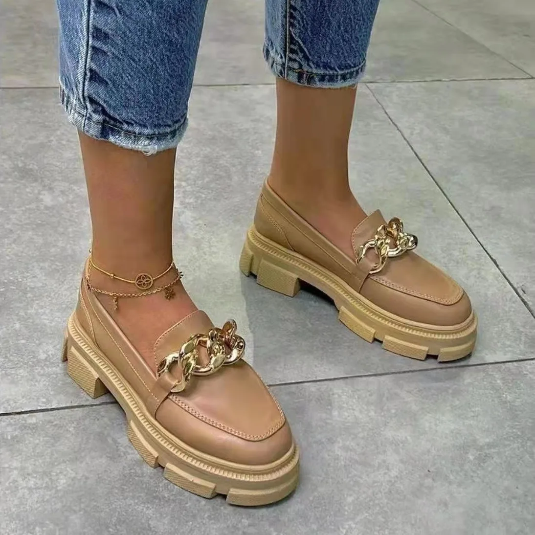 Leopard Women Shoes Metal Chain Spell Color Designer Shoes Fashion Platform Loafers New Size 43 Casual Lazy Sneakers Zapatillas 