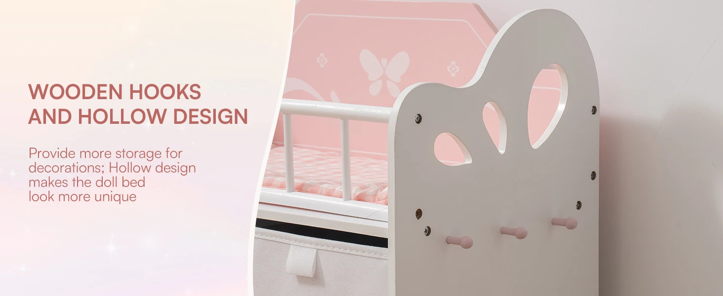 Robotime Wooden Baby Doll Crib with Storage