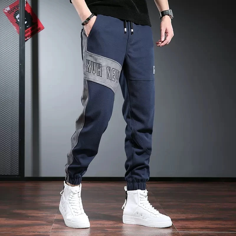 Blue Sweatpants Men Sport Casual Baggy Pencil Pants Autumn Streetwear Fashion Side Stripe Elastic Waist Joggers Trousers CP2062