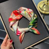 New 100% Natural Real Silk Scarf Women Bandana Square Scarves Wrap Kerchief elegant Spring Fashion Luxury High Quality Hijab - Image 2