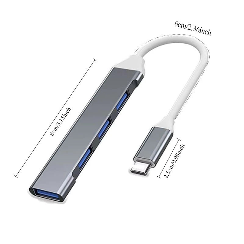 Portable Multiport USB-C Hub with 4 USB Ports - Extension Adapter