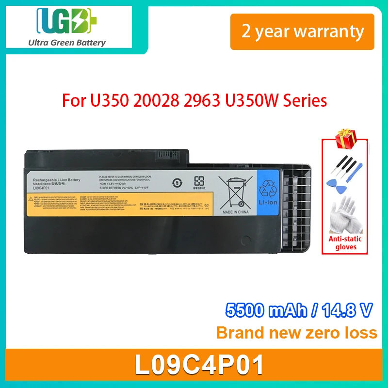 

UGB Новый L09C4P01 Аккумулятор для ноутбука Lenovo IdeaPad U350 20028 2963 U350W серии 5500mAh 14,8 V 82Wh