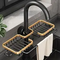 Kitchen Storage Rack Free Stamping Space Aluminium Kitchen Sink Drainage Rack Household Sponge Tap Drainage Hanging Basket Sink 1