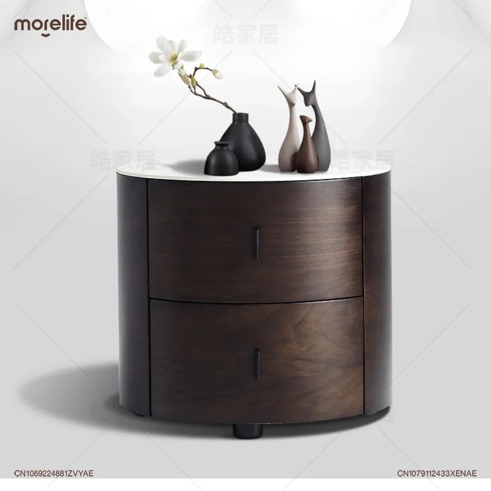 Minimalist Modern Bedside Table Light Luxury Nightstand Creative Storage Cabinet Solid Wood Stone Plate Furniture Bedroom K01