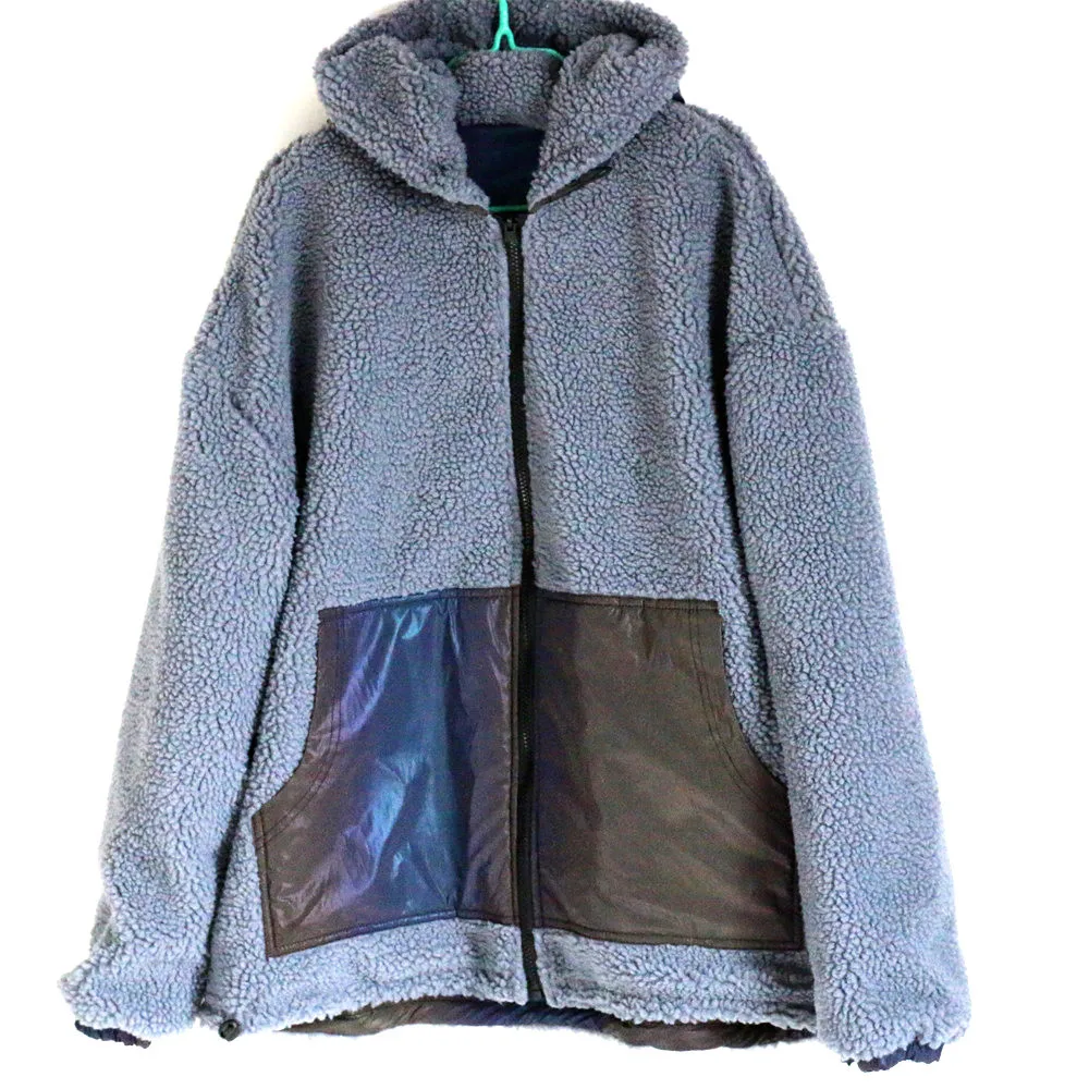 Reversible Men Long Sleeve Jackets Reflective Patchwork Lamb Wool Thick Coat New Colorful Reflect Light Winter Clothing 6