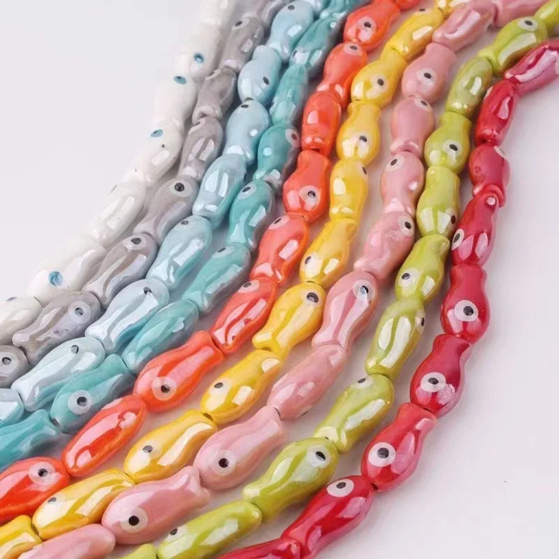 

20pcs/Lot Cute Fashion Ceramics Animal Fish Beads For Jewelry Making Supplies Lucky Spacer Bead Mix Rainbow Color DIY Bracelets