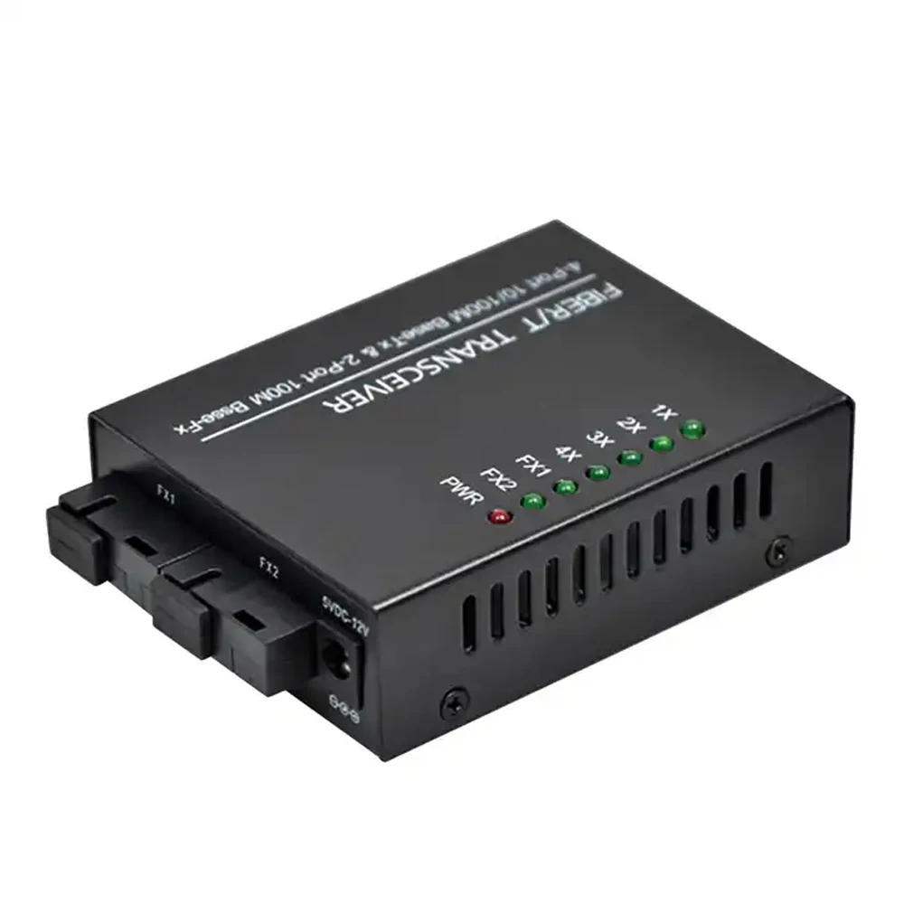 1개 4 RJ45 2 SC 광섬유 포트 광섬유 미디어 컨버터 1310nm/1550nm 20km 광섬유 미디어 컨버터(전원 공급 장치 포함)
