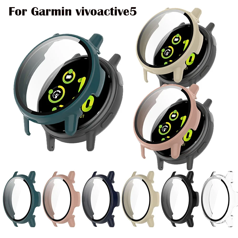 

Full Protective Glass Case For Garmin Vivoactive 5 Smart Screen Protector Cases Active 5 Cover Shell +Tempered Glass Film 2in1