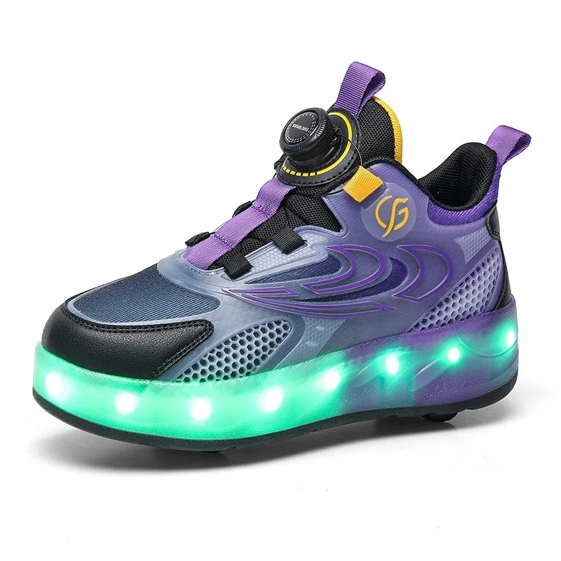цена Детские новые роликовые коньки для мальчиков, незаметные 4-колесные коньки, уличные спортивные светящиеся парки, деформационная обувь