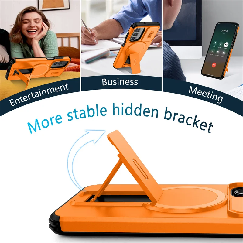 Armor Shockproof Magnetic Wireless Charging Case with Foldable Stand