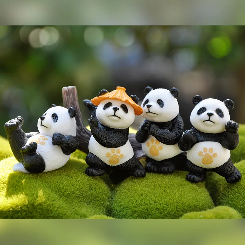 

Relaxing Life Little Panda GK Fitness Animal Pandas Wearing A Hat Model Garage Kits PVC Toys for Boys Cake Decoration