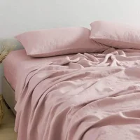 100% Washed Linen Sheet Set 3PCS Natural Flax Bed Sheets 2 Pillowcases Breatherable Soft Farmhouse Bedding Bedsheet Flat Sheet 2