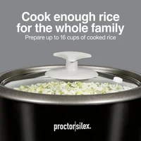 16 Cup Rice Cooker & Steamer Black Silver Family Size Healthy Cooking 37527 One-Button Operation Steamer Basket Includes 2