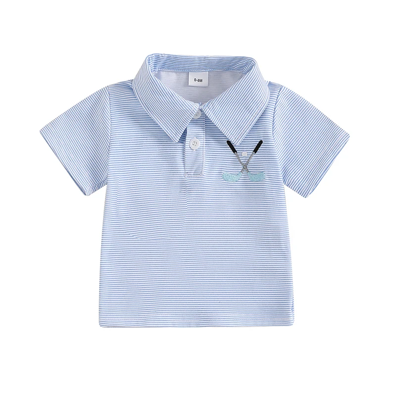 0-3Years Toddler Baby Boys Striped T-Shirts Summer Casual Golf Pattern Short Sleeve Turn-Down Collar Button Kids Casual Tops