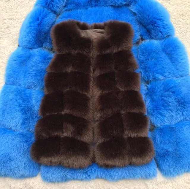 Faux Sliver Fox Fur Vest Women Winter Fashion Medium Long Artifical Fox Fur Vests Woman Warm Fake Fox Fur Coats Female Ladies parka coat Coats & Jackets