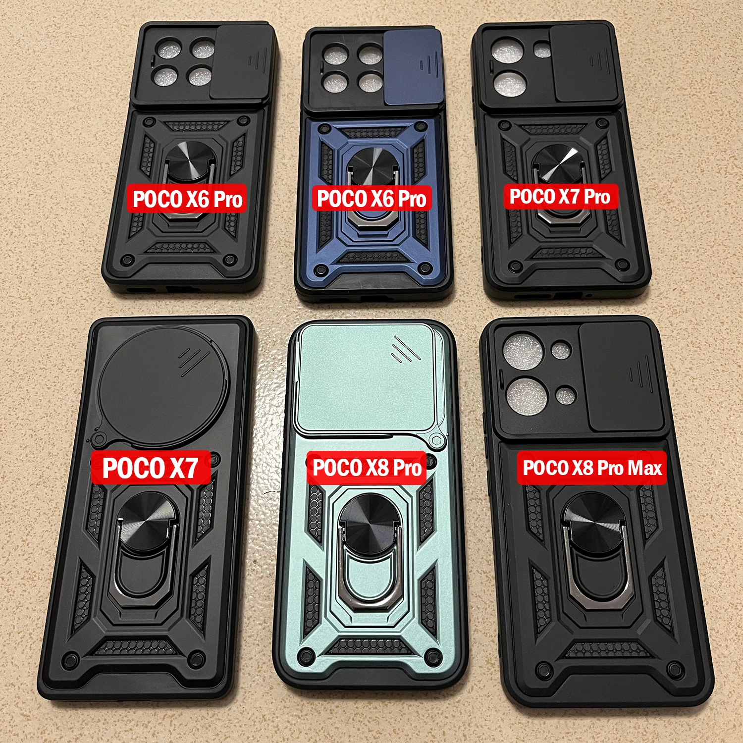 Armor Slide Camera Lens Protection Back Cover with Ring Stand - Shockproof Case