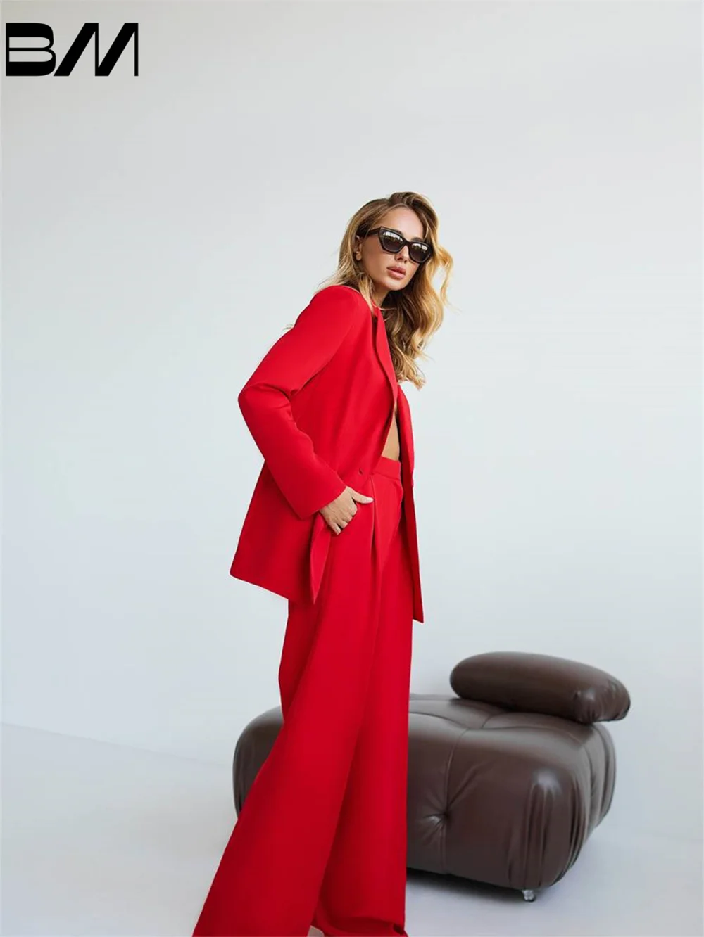 BRLMALL Women Suits 2 Piece Elegant Red Office Suit Women Pant Suits Formal Occasions 2024 Business Suits Wedding Guest Suits