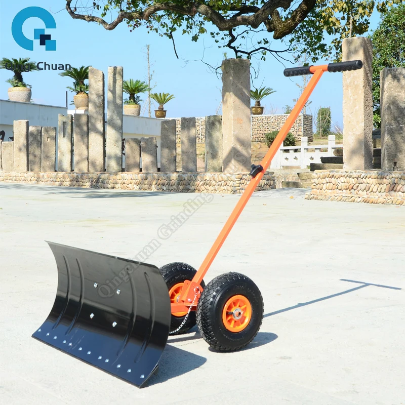 Wheeled Snow Shovel Pusher Efficient Heavy Duty Multi Angle Metal Sleigh Shovel Snow Plow for Park Doorway Walkways Driveway Car 4