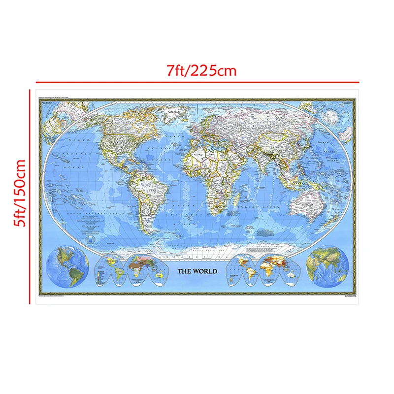 1pc 1988 World Map 225*150cm Non Woven Map of World Poster Detailed Poster Wall Decor Wallpapers Office Supplies