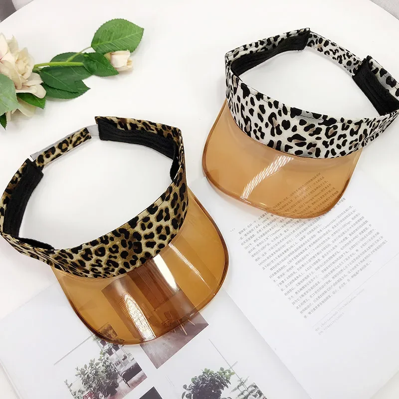Summer Women Men Sun Hats Leopard Transparent Empty Top Baseball Caps Plastic PVC Sunscreen Visor Cap Bicycle Women's Hat baseball caps sun hat sun protection hat empty top hat