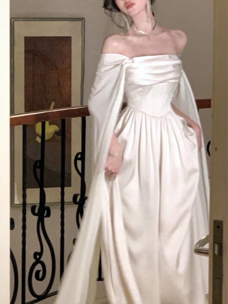 Robe du Soir Élégante Longue Blanc Femme main image 1