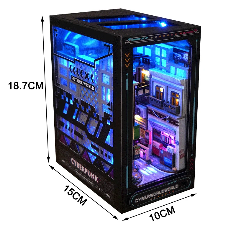 Creative DIY Wooden Book Nook Shelf Insert Miniature Kits Future