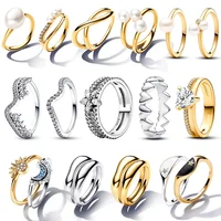Authentic 925 Sterling Silver Moon Sun Day Night Organically Shaped Stacking Heart Pearl Sparkling CZ Pantaro Rings Fine Jewelry 1