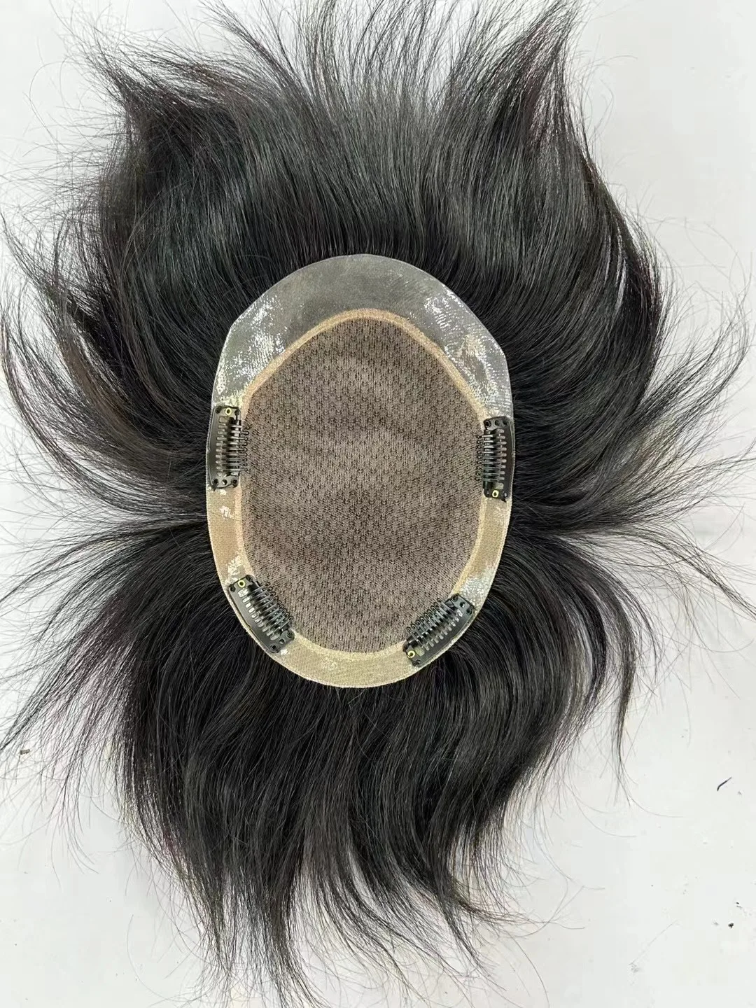 Men Slik Base Toupee Clips in Human Straight Hair System Wigs Human Hair Male Prosthesis Asian Wig Man Nat Human Hair Toupee