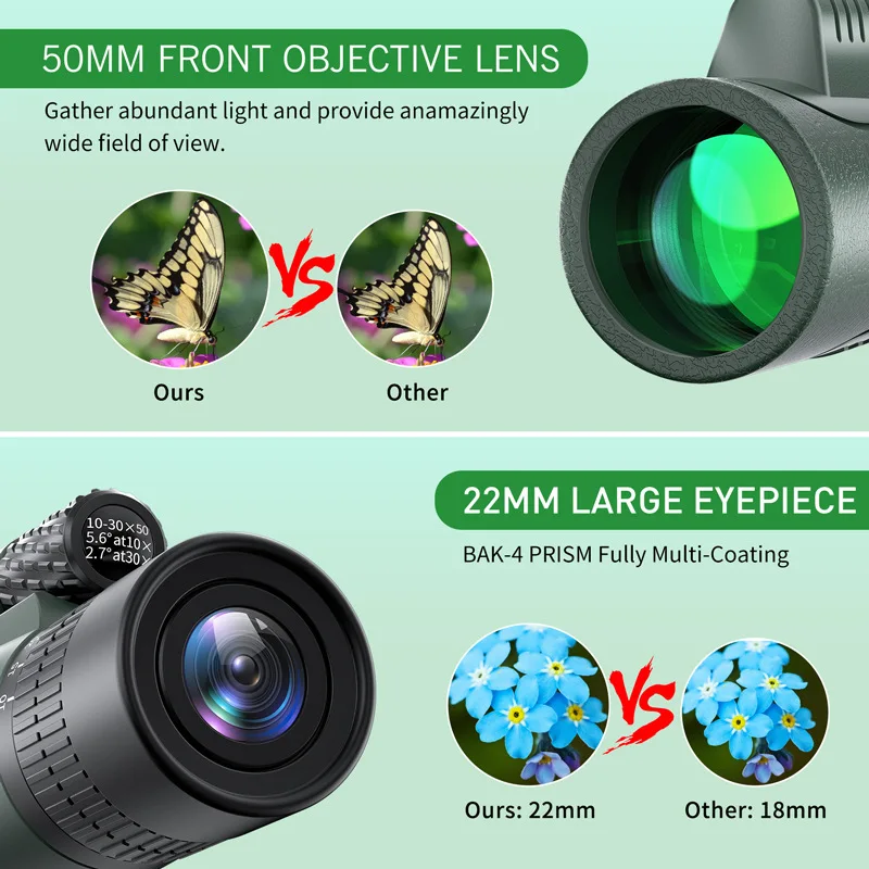 10-30x50 Zoom Telescope Astronomical Monocular Camping Equipment HD Spotting Scope with Phone Adapter Tripod for viewing 4