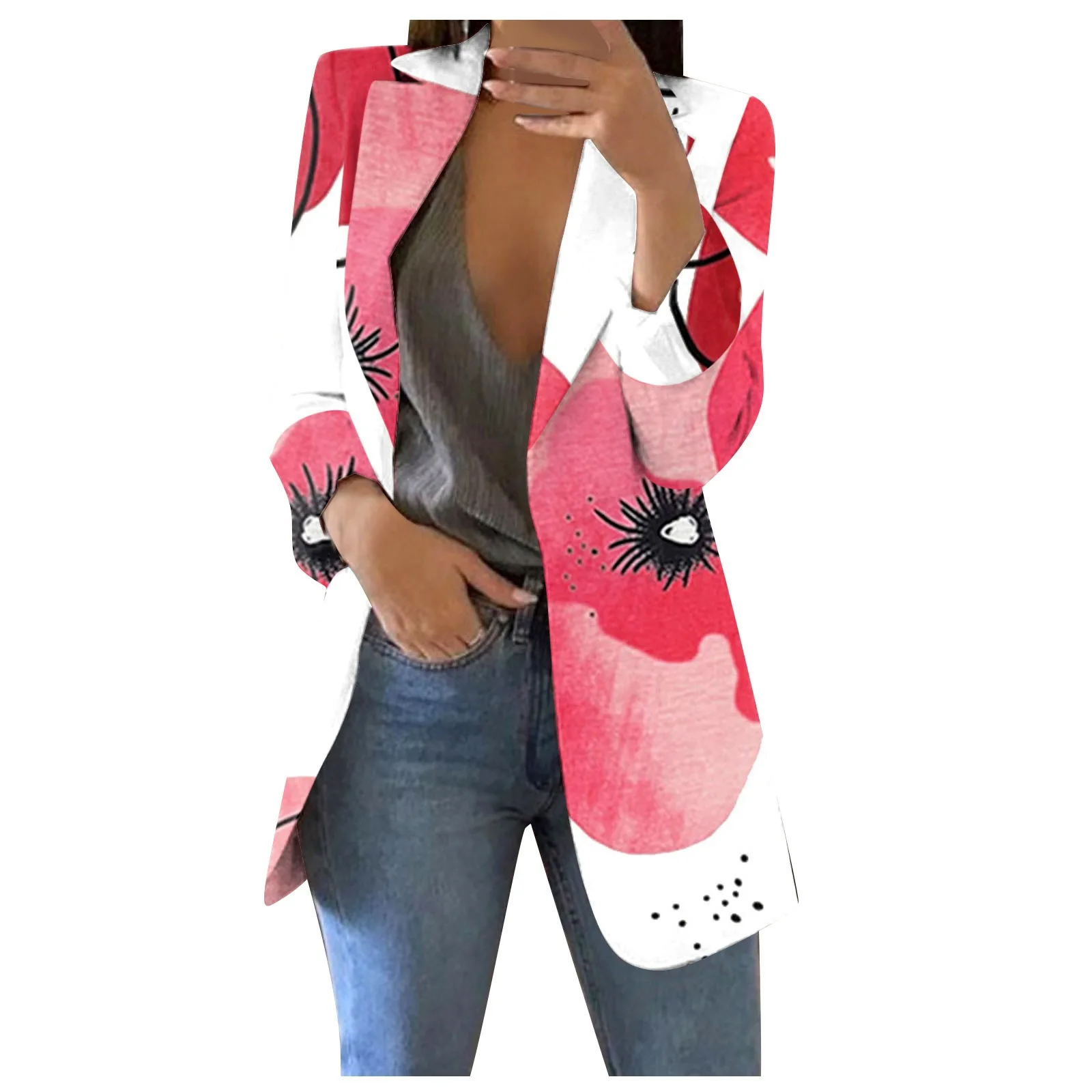 2023 Women Digital Printing Blazer Office Lady Loose Classic Oversize Coat Suit Jacket Female Chic Outwear Outfits