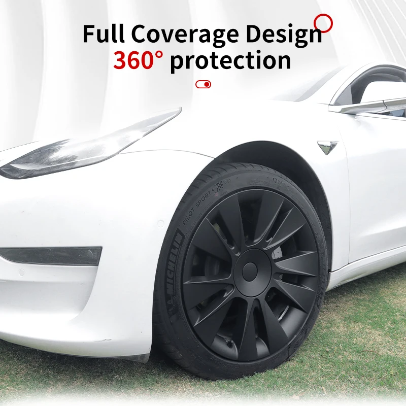 4PCS Hubcaps 18 inches Full Coverage Knife Wheel Cover Design for Tesla Model 3（-） Wheel Hubcap Replacement Accessories