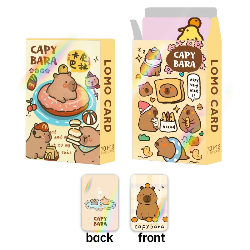30pcs Laser Flash Capybara Card Capibala Double-sided Small Cards LOMO Card Anime Peripheral Box Collection Greeting Gifts