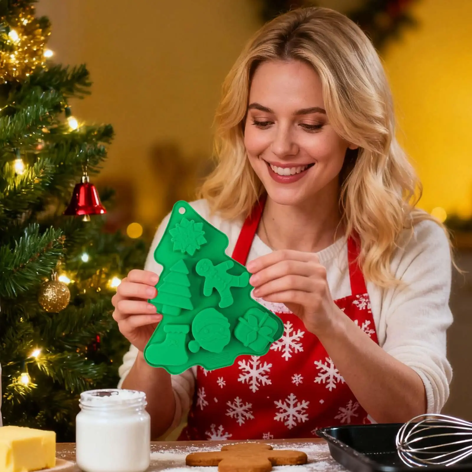 Christmas Tree Silicone Mold 6 Cavity Santa Claus Home Decor Christmas Fondant Mold for Xmas Birthday Party Cake Tools