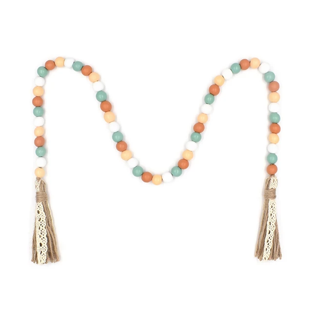 Természetes Fa Gyöngy Koszorú Parasztház Rusztikus Húr Jute Kötél Kockás Bojt Többes Traywall Hálaadás Otthoni Dekoráció - Image 3