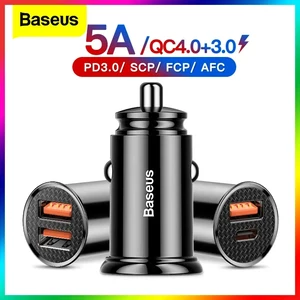 Автомобильное USB-зарядное устройство Baseus Quick Charge 4.0 QC4.0 QC3.0 QC SCP 5A PD Type C 30 Вт Быстрое автомобильное USB-зарядное устройство для мобильного телефона iPhone Xiaomi