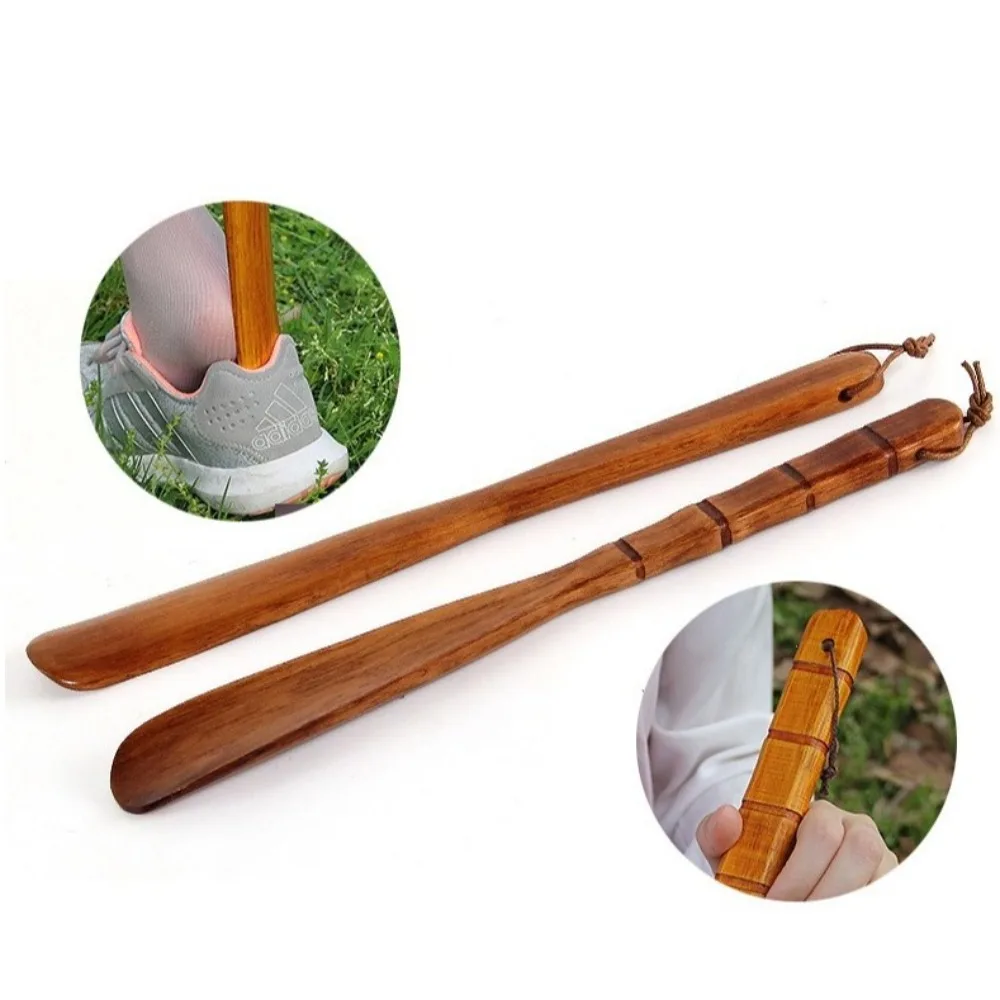 High Quality Wooden Shoe Horn Hanging Extra Long Handle Put On Shoes Tools Easy On Off Portable Shoehorn Home Accessories