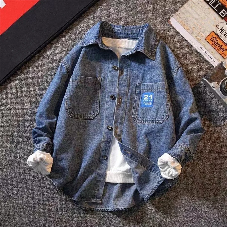 Autumn Boys Casual Jeans Shirt Baby Kids Toldder Children Long Sleeve Denim Blouse 3-12years