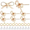 12Pcs 18K Gold Plated Brass Bowknot Stud Earrings Stud Earring Findings Bow Tie Studs Earring Posts with Hole Horizontal Loops