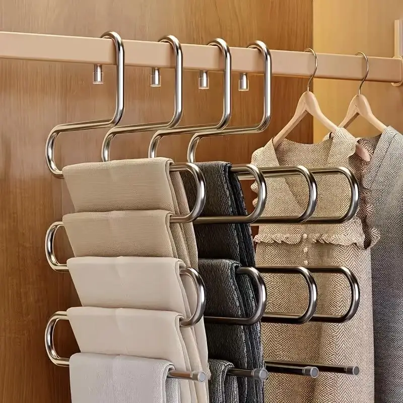 Five-layer stainless steel trouser rack,used for wardrobe storage, suitable jeans and trousers, space-saving design 1
