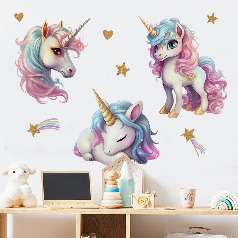 Unicorn Decorative Vinyl Child Wall Stickers For Baby Girl Room Decor Adhesive Wallpaper Bedroom Accessories Wall Art