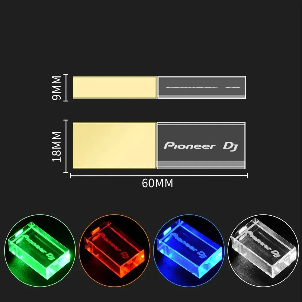 Colorido Led Light Pioneer Usb Flash Drive Pen Drive de Alta Velocidade Pendrive Memory Stick Itens dj 3.0 128gb 64gb 32gb