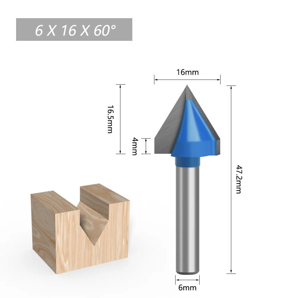 AURWOF 1pc 6mm Schaft 60 90 120 150 Grad V Typ Schlitzen Cutter Bit CNC Gravur Solide Router bit Hartmetall Fräser C0602 – Detail 3