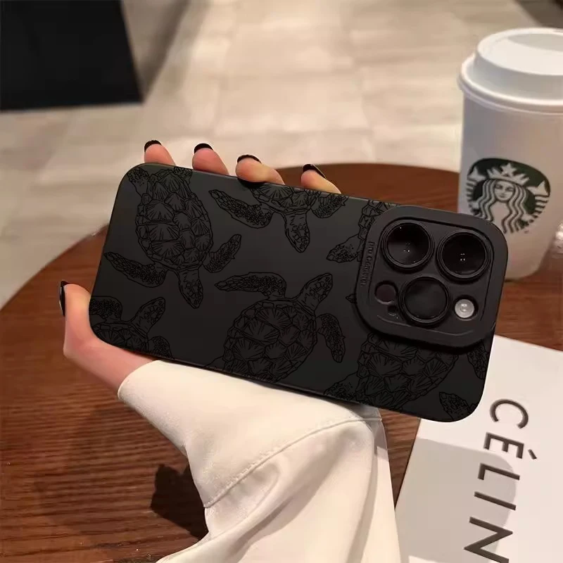 Black Sea Turtle Print Soft Phone Case