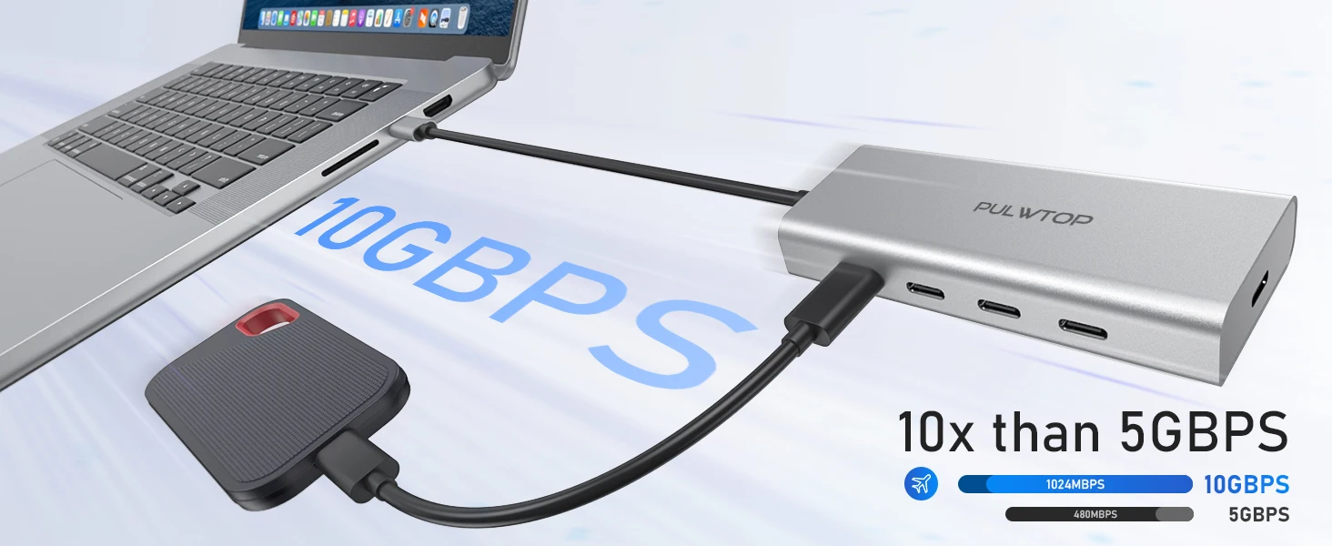 5-Port Hub, 10Gbps Data Transfer, 100W PD Charging, USB-C Hub Multiport Adapter For Book, Chromebook, I, XPS_voghion.com